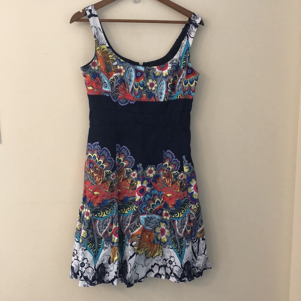 Nine West floral sleeveless midi dress navy teal red white lined scoop neck SZ 6 - Picture 5 of 13